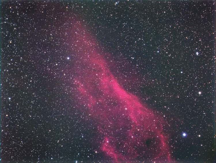 Dit is NGC 1499, althans voor een gedeelte. Ik kon bij het instellen de nevel moeilijk zien. Dus heb