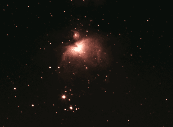Orion gisterenavond gefotografeerd met mijn telelens 200 mm piggy back op de telescoop. t = 30sec 43