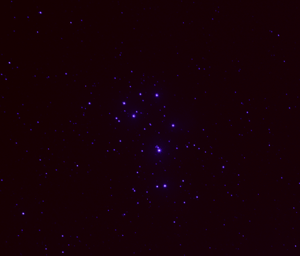Foto van het Zevengesternte ca 0,30 uur 25-11-2014 40 Lights in DSS t=30 sec 40 frames ISO 1600 F=5,
