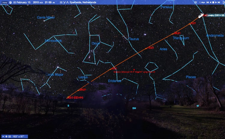 De Lovejoy C/2014 Q2 baan tot 14 februari (dd:hh) formaat. Gaat iemand het proberen? c2014q2. 7 janu