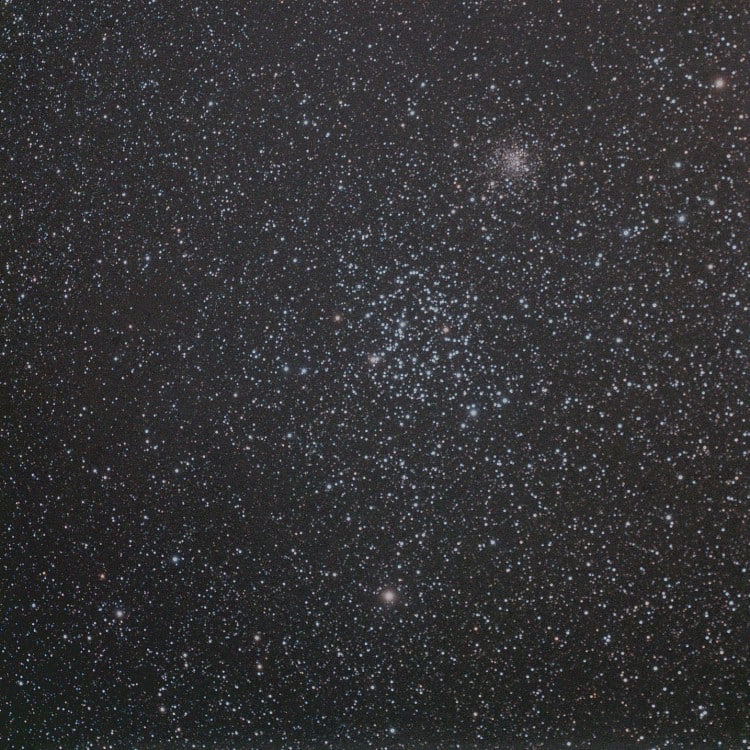 Deze opname van M 35 en NGC 2158 was nog het beste gelukt op deze avond, helemaal in het zenit en pi