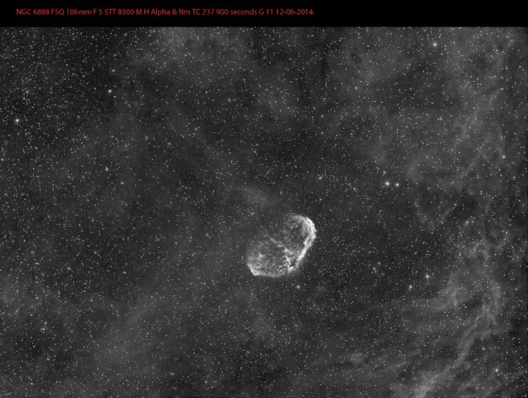 Ik weet niet of ik ooit deze geplaatst heb maar dit is ook NGC 6888 in H Alfa, opnamegegevens zie bo