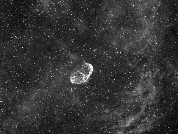 NGC 6888 te midden van de vele nevels. Het is inderdaad deze nacht niet zo helder, ik vermoed dat we