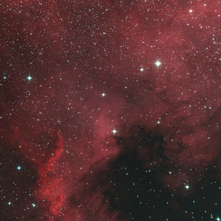 Een stukje van NGC 7000 die ik er niet helemaal op kreeg, lag ook aan de stand van de camera. Daar g