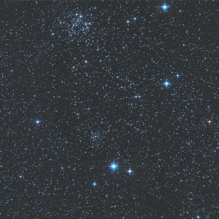 NGC 659 en NGC 663 mooi samen te zien in Cassiopeia, dit was mijn laatste opname, de Maan kwam op en