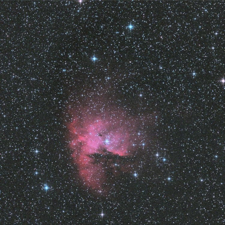 Ragfijne sterpuntjes, een mooie scherpte en nog geen Maan te zien, dus na NGC 457 NGC 281 op de korr