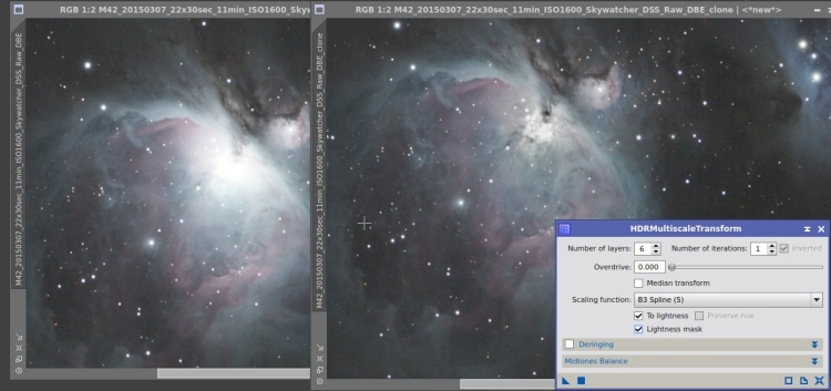 Ik zit een beetje te oefenen met verschillende HDR tools in Pixinsight met wat oude data. HDR Multis