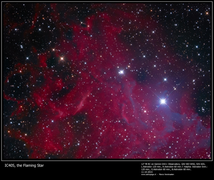 Deze heb ik laatst gemaakt, IC 405. Voor t mooie moet er nog wat blauw en luminance bij om die blauw