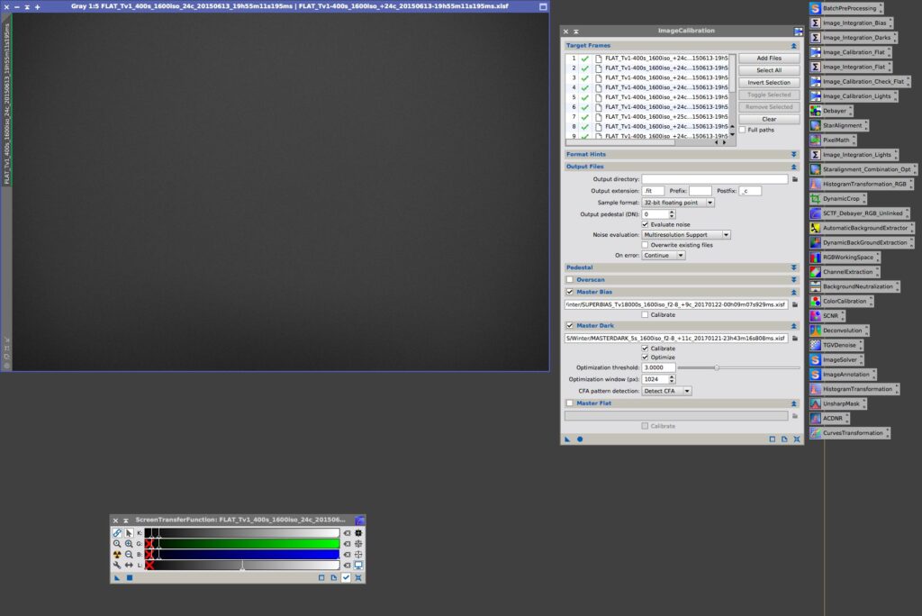 Calibratie van de flat subs met de master bias en dark.