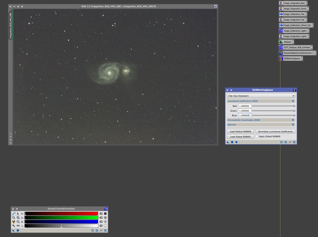 Met RGB waardes gecorrigeerd kunnen we het Luminance image extraheren.