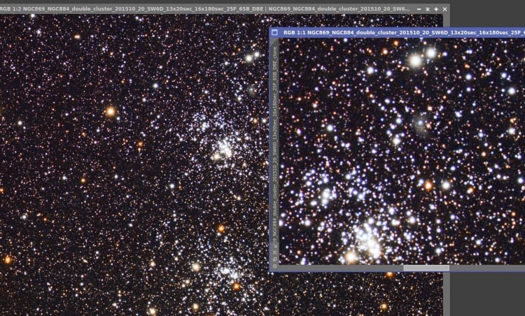 Het tussendoortje gisteravond was de dubbele open sterrenhoop in Perseus NGC 884_NGC 869 en er viel 