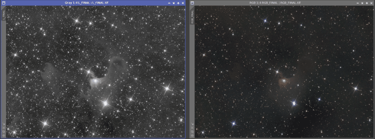 Vannacht de RGB kunnen schieten van VDB141 ook wel bekend als The Ghost Nebula. De luminance had ik