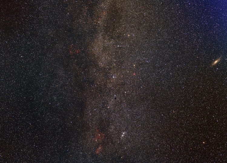Cassiopeia en omgeving met veel bekende objecten als zoekplaatje zoals: De Pacman, M31, Hart & z