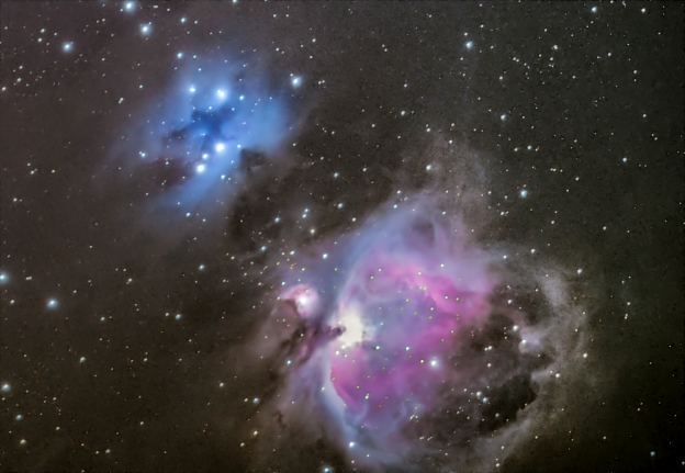 Bij dezen nog de onderkant van mijn “wide-field Orions belt” foto. Deze keer dus gecopt 