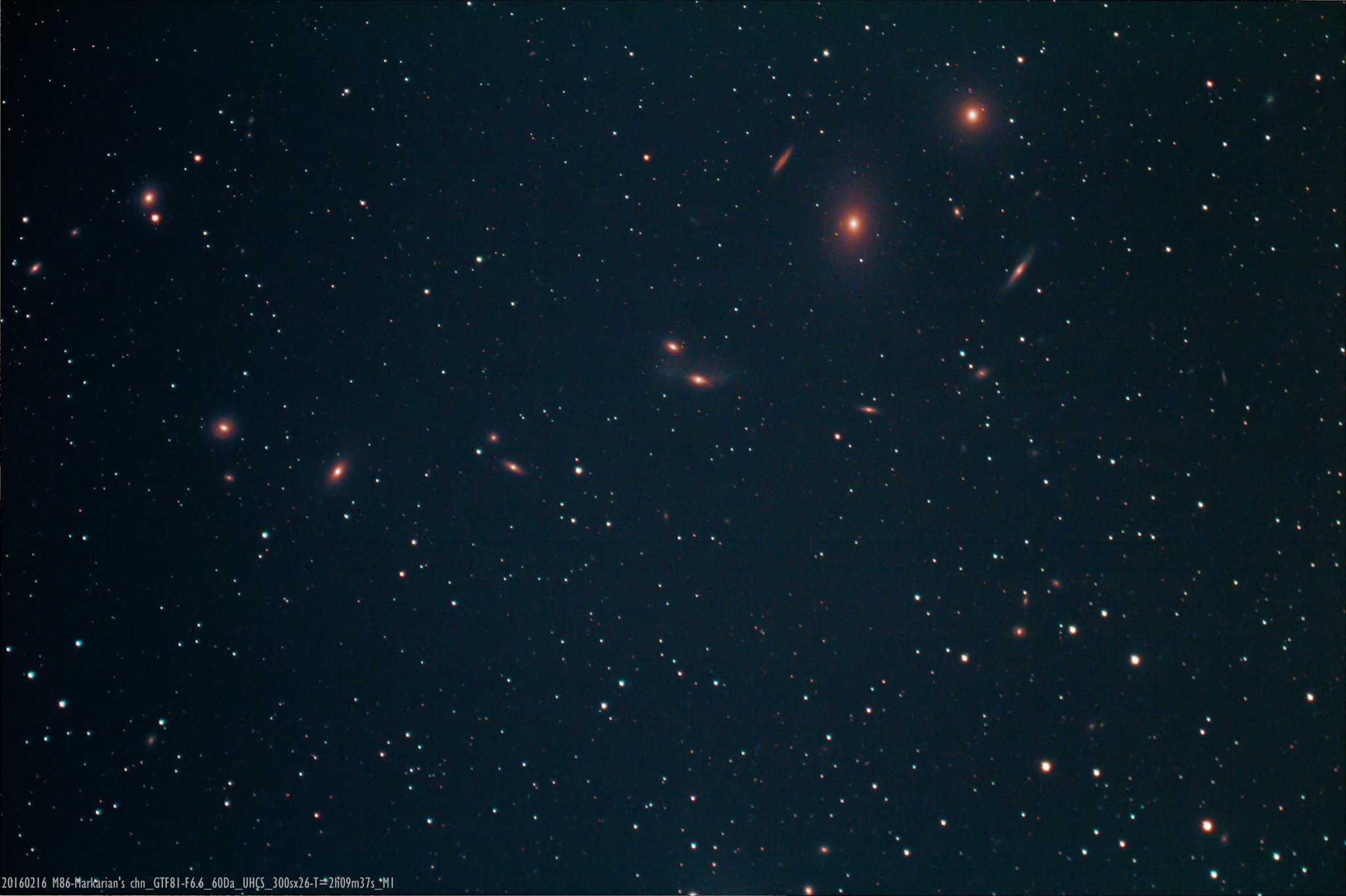 20160216 – 0h13m46sUT M86, Markarian’s chain: Sterrenstelsels in de Virgo Cluster op een afs