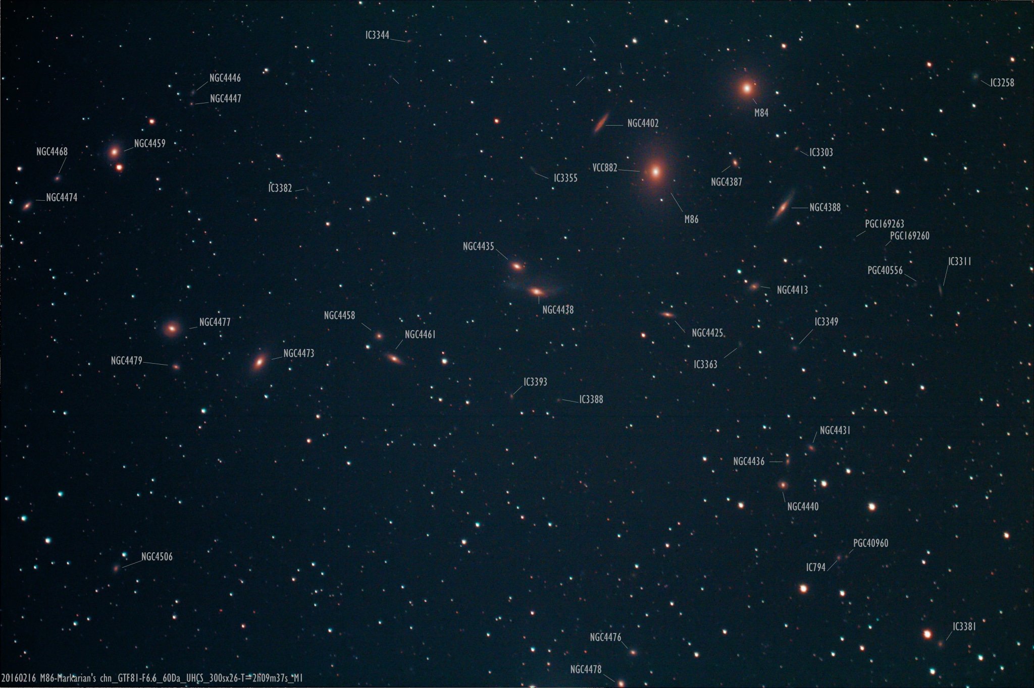 20160216 – 0h13m46sUT M86, Markarian’s chain: Sterrenstelsels in de Virgo Cluster op een afs