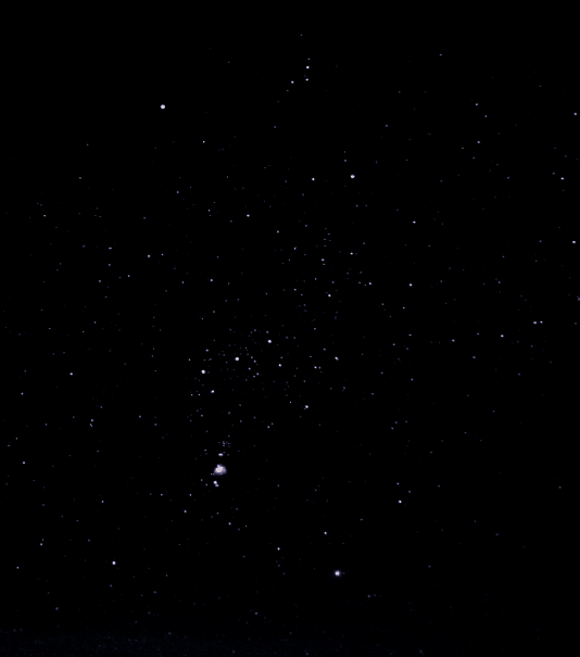 Een opname van het sterrenbeeld de Orion op 15 februari op een foto statief zonder volgen met een te