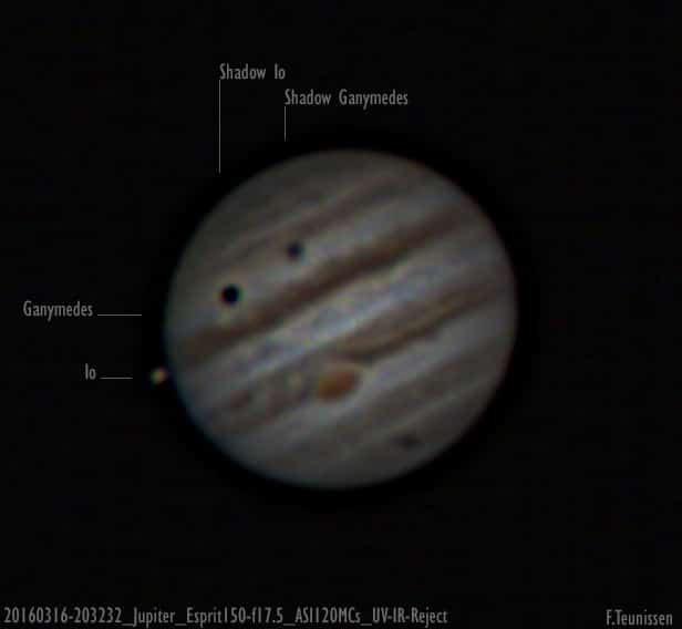 20160316 – 20h32m32s en 21h21m08sUT Jupiter op woensdagavond 16 maart ’16 bij een goede seei