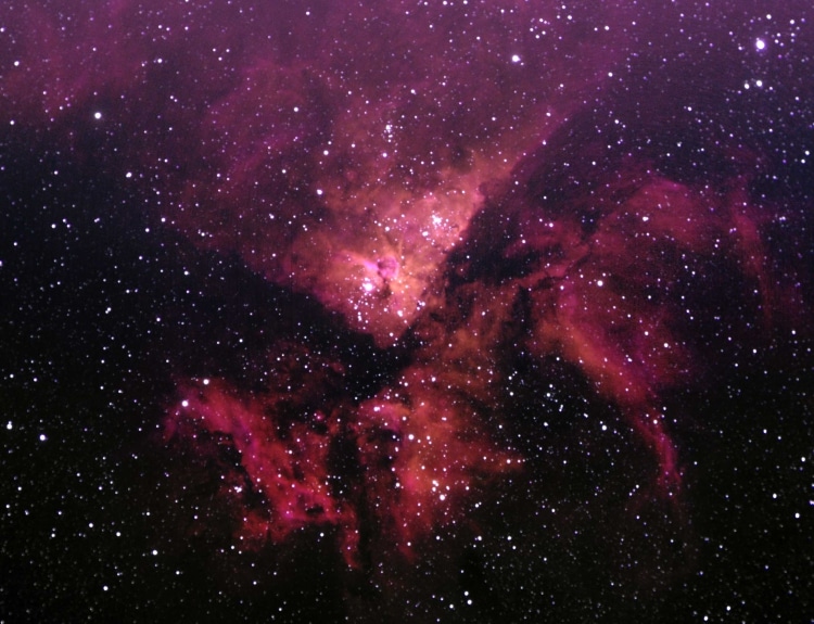 Eta Carinae nevel. Met mijn Takahashi FS102 en de SX-35 met Ha Olll Sll en Lum filters. Voor elk fil