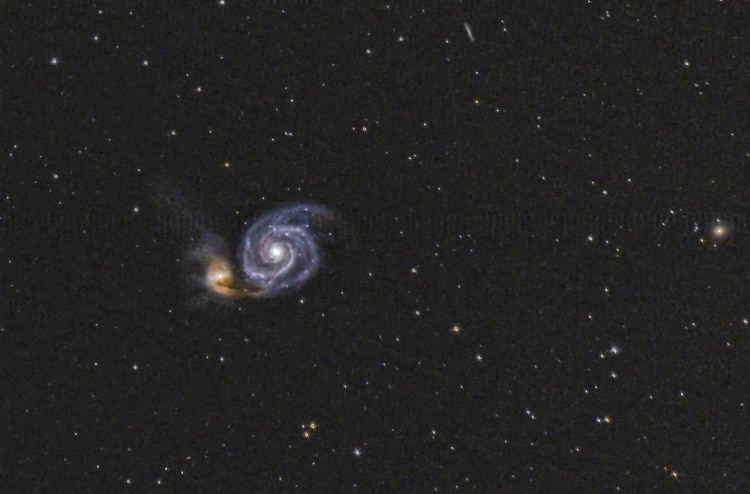 M51 het Windmolenstelsel. Eigenlijk wilde ik het Leo Triplet op de foto zetten, maar helaas lag deze
