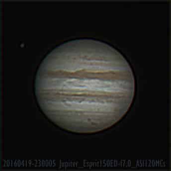 20160419-23h00m05sUT Jupiter en Callisto van vorige week. Opnamegegevens als hieronder. Dankzij het