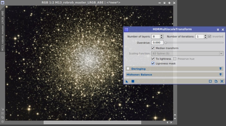 Met HDRMultiscaletransform op 8 layers krijg je wat meer detail in het centrum, dan zie je de propel