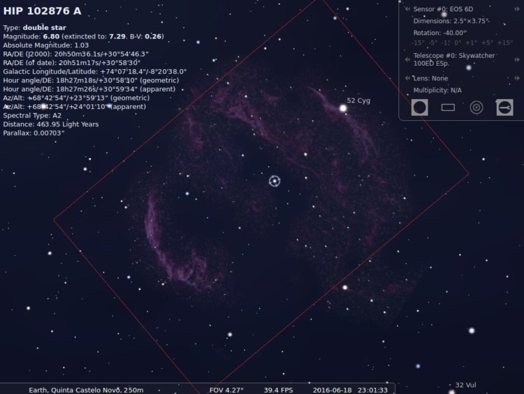 Kijk, het past net (bijna)! Stellarium-beeldveld