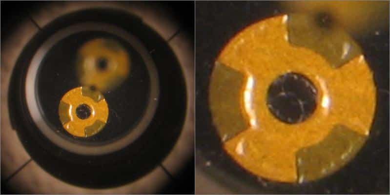 Eindsituatie door de offset pupil van de collimator
