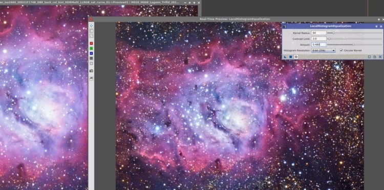 LocalHistogramEqualisation,  Een prachtige Pixinsight wondertool waarmee kleine helderheidsverschil