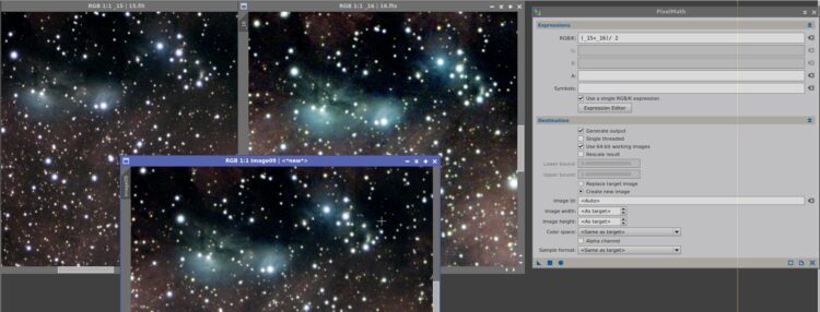 Pixelmath:  Het hoeft niet altijd ingewikkeld te zijn, in dit NGC6914 voorbeeld gebruik ik Pixelmat