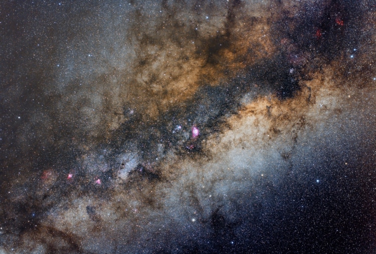 Paneel B van “The Galactic Core”. Voor de zekerheid als centrum de Lagoon nebula genomen voor he