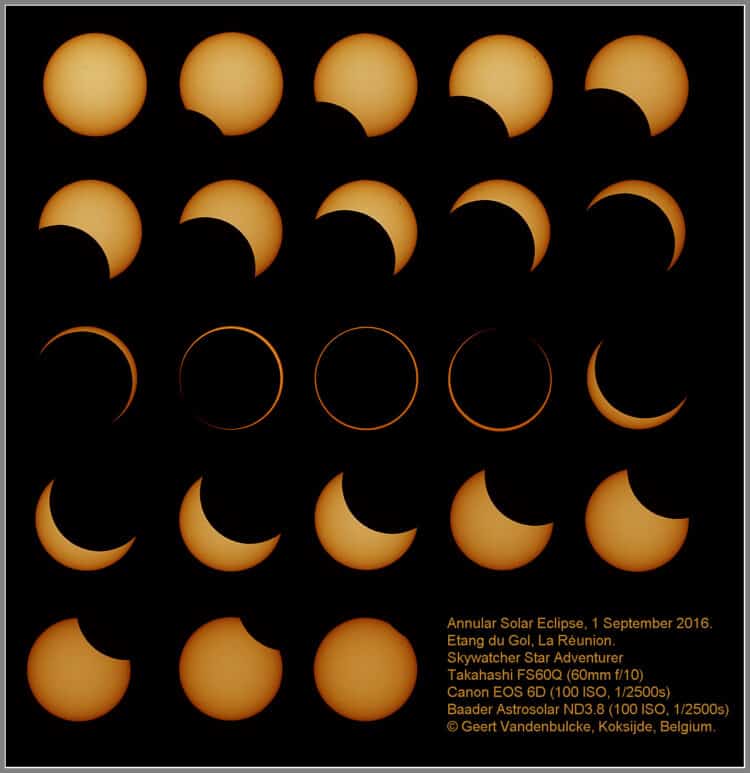 Hierbij een overzicht plaat van een aantal fazen van de ringvormige zonsverduistering op 1 september