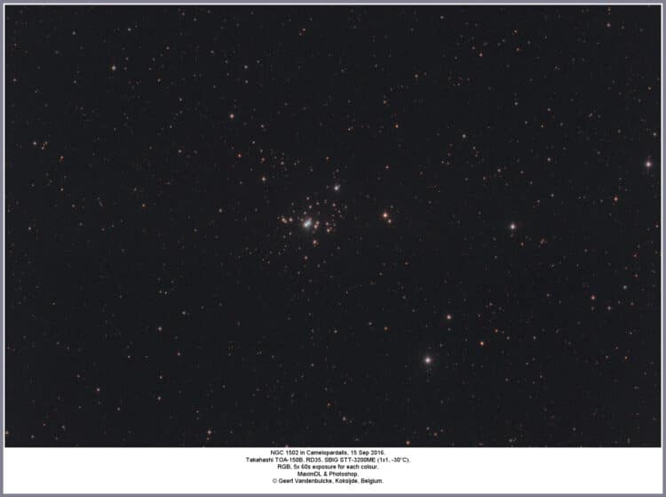 En een derde: NGC1502 in Camelopardalis (de giraffe). 20160915-ngc1502-rgb-gvb