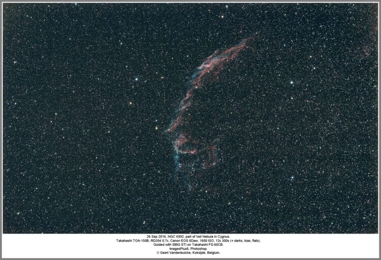 Na de opnames van M27, de CCD camera vervangen door mijn EOS 6Daw voor een opname van NGC6992. 20160