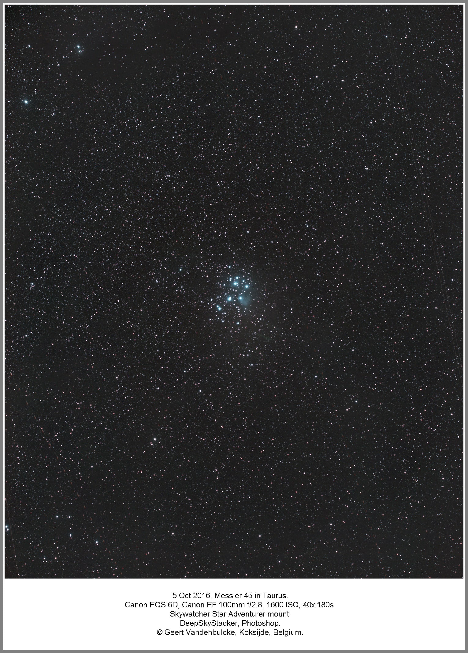 Weer goed helder op 5 oktober 2016. Hierbij twee opnamen met 100mm lens en camera op mijn Skywatcher