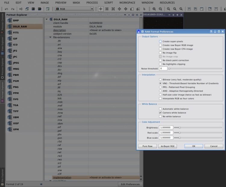 Poeh, dat was even zoeken maar gevonden! M.b.v. Inside Pixinsight via de format explorer. Inderdaad,