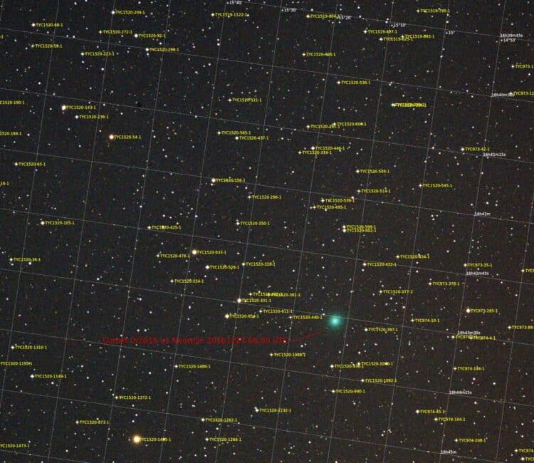 Vanmorgen om 06:00 uur UTC deze opname gemaakt van C/2016 u1 Neowise. Begin januari zal de komeet zi