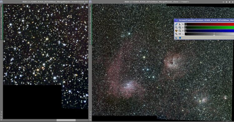 Na 267 subs, en 50 achtergond aggregated prieviewboxen in pixinsight voor de goede achtergrondneutra