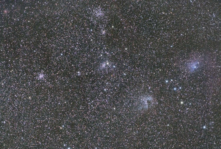 Van de 22 januari sessies een widefield opname met de Canon 7D Mark II/Zeiss 135 APO van NCG1985, I