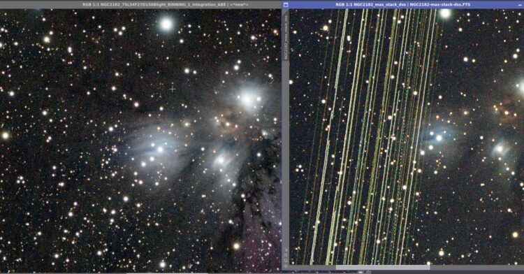 Bij het binnenkomen van de subs viel het al op, NGC2170/ 2182 ligt vanaf mijn lokatie precies in de