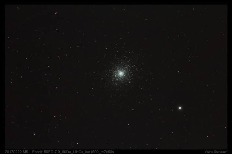 M5 bolvormige sterrenhoop in Serpens Esprit ED150-F7.0-60Da-T=7min. Deze bolvormige sterrenhoop beva