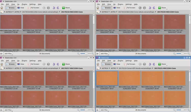 Dit zijn raw frames van 4 verschillende nachten “op de diasorteerder”. Alle 4 deze nacht