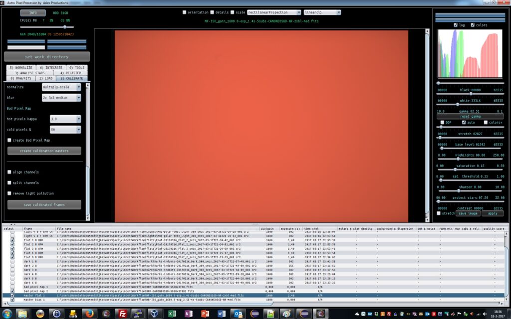 Now we’ll create the master flat. We need to select the flats, the masterbias and the BPM will