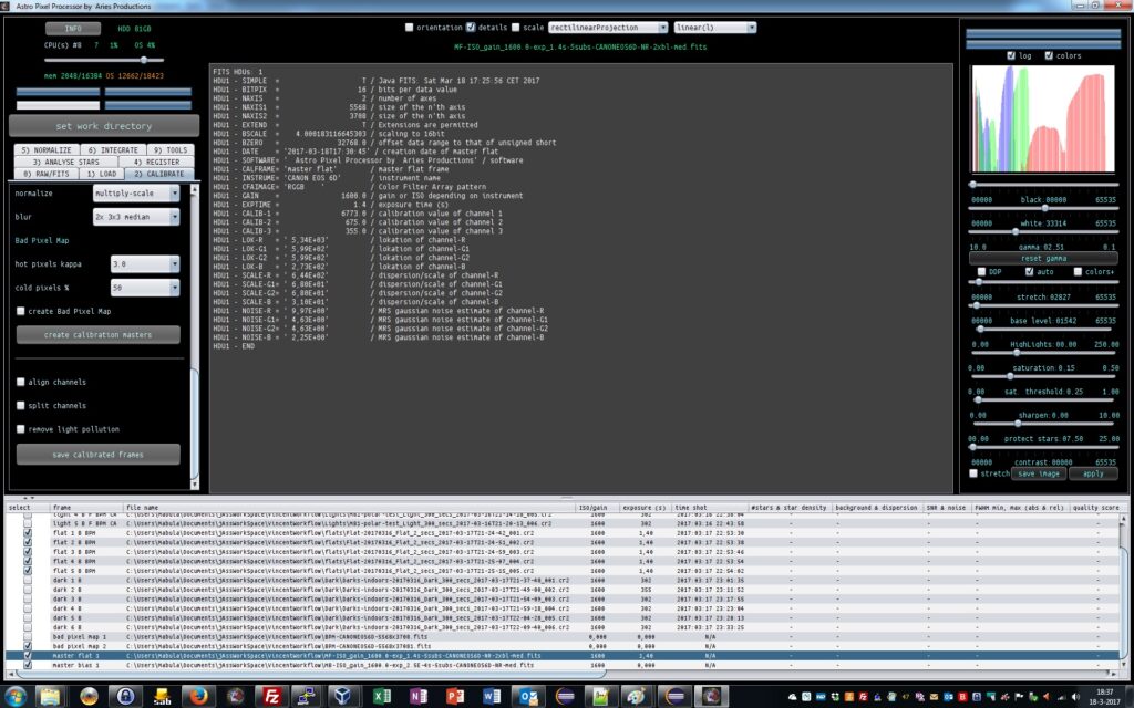 Now we’ll create the master flat. We need to select the flats, the masterbias and the BPM will