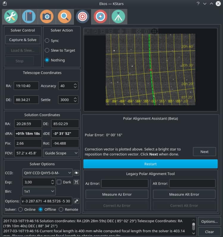 Oh my goodness, EKOS heeft nu een polar alignment tool in de spirit van de QHY Polemaster, maar dan