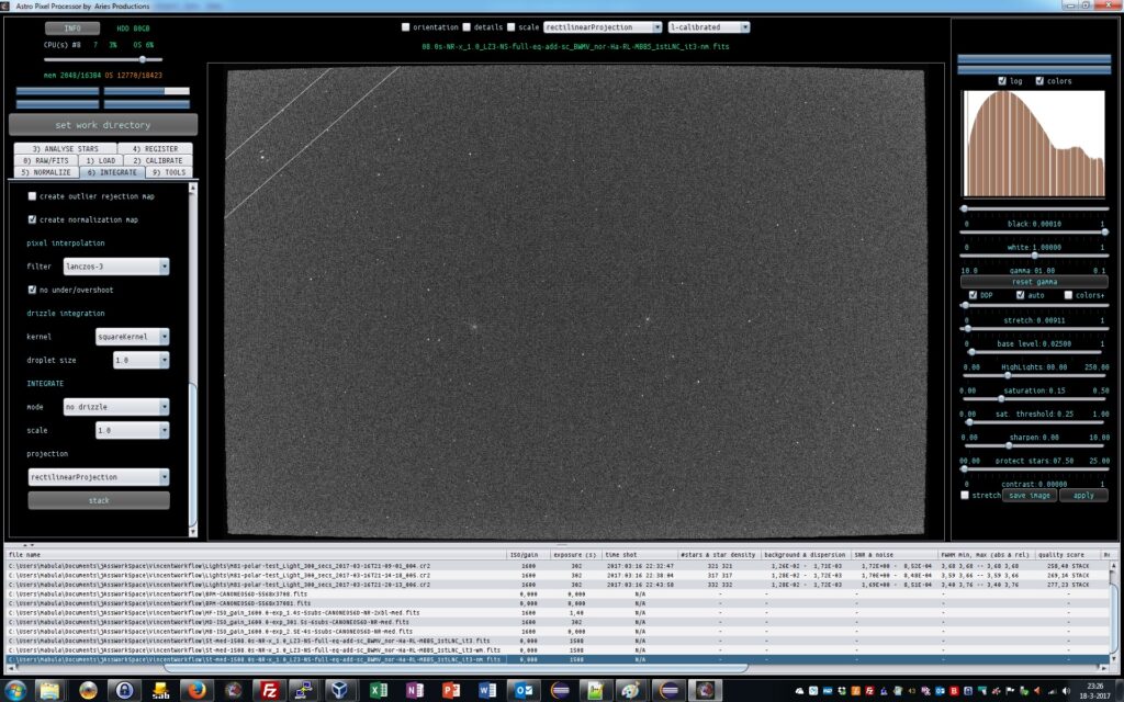 and lastly we make the stack at 6) INTEGRATE Since I am only working on 5 frames to illustrate a wor