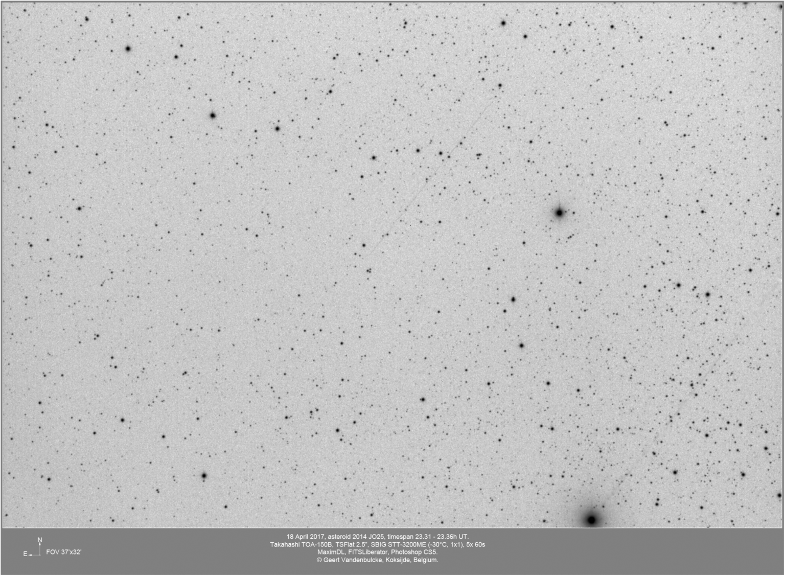 Vorige nacht reeds de asteroïde 2014 JO25 kunnen vastleggen, dat ding gaat heel snel! Hierbij een o