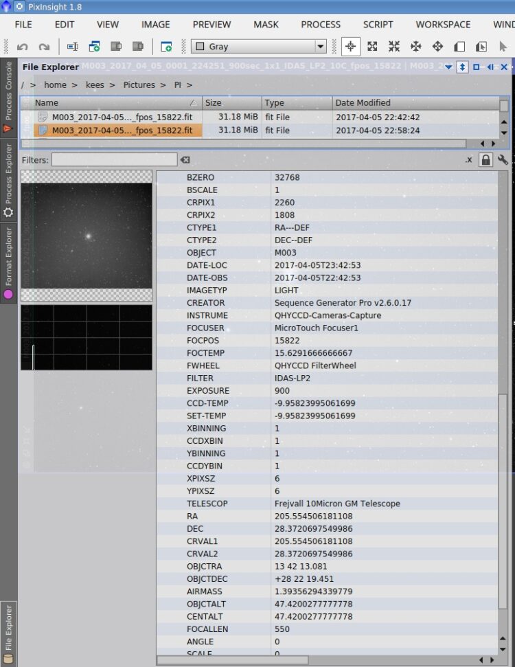Heel handig dat de QHY16200 fits files opslaat en dat Sequence Generator pro daar dan informatie inz