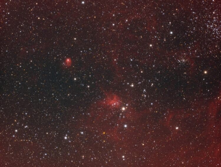 wellicht moet ik nog korter belichten. Deze plaat is gemaakt met 10 sec L en 15 sec RGB subs:IC417_L