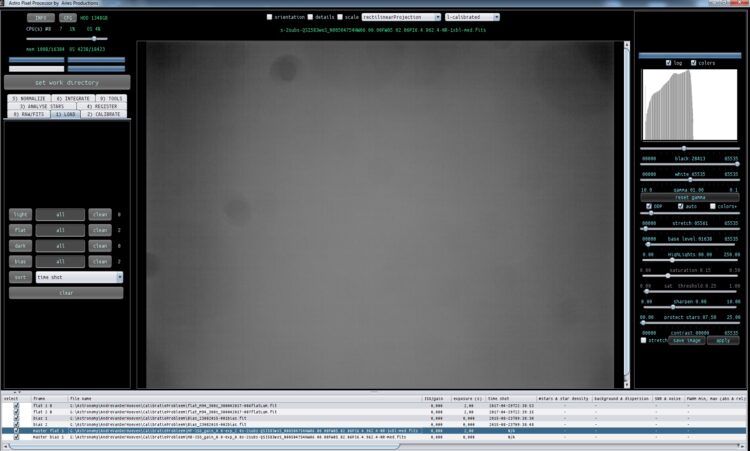 I now deselect create bad pixel map and I clear the file list by pushing clean in 1)LOAD I load the